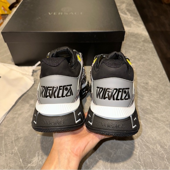 New Size 43 Versace Snakeskin-Effect Low-Top Sneakers Grey Black - Picture 5 of 11